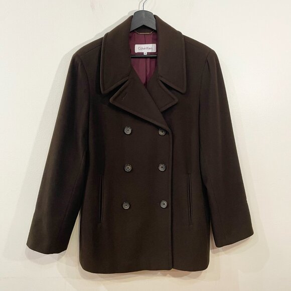EUC VTG Calvin Klein Wool Blend Peacoat Chocolate Brown 14P, Large - Picture 1 of 6